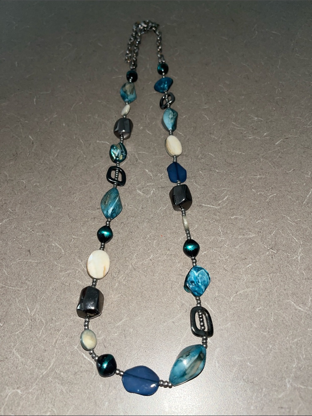 L👀K 3 for $15 Long Dark Teal and Black Beaded Necklace 14-18”